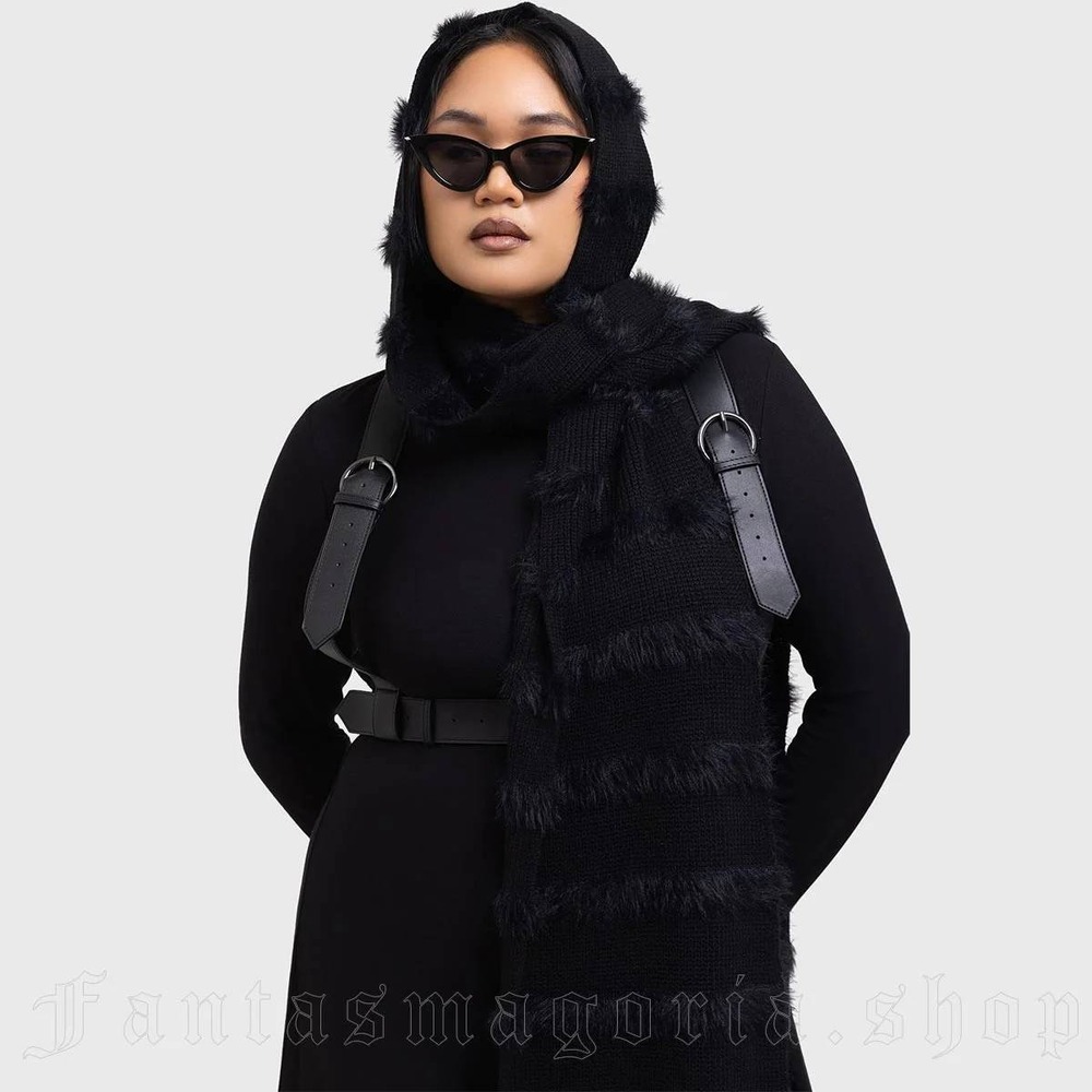 Killstar striped night hooded scarf black one size